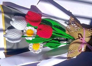 Handmade Crochet Tulips And Daisy Flower Bouquet
