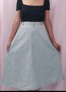 Blue Denim Flared Frock Skirt
