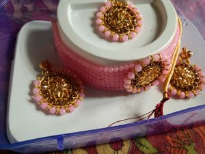 Beautiful Pink Necklace Se With Mangtika❤️