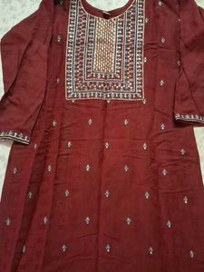 Maroon Embroidered Kurta