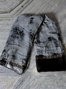 Gray &amp; Black Tie-Dye Style Saree