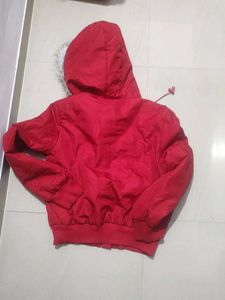 Red Faux Fur Trim Jacket JLO By Jennifer Lopez