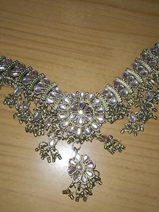 Pink Stone Gold Plated Choker Necklace Set