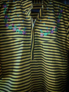 Striped Floral Embroidered Top