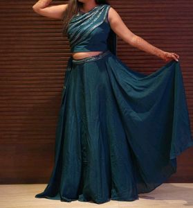 Teal Crop Top and Skirt Set