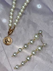 pearl earring and necklace combo