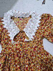 Floral Mini Dress with Lace Collar