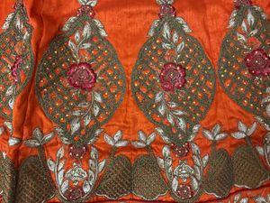 Unstitched Lehenga Orange With Rose Flowers Leheng