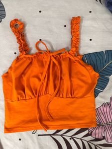 Orange Ruffle Tie Crop Top