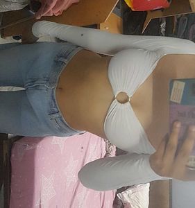 White Long Sleeve O-Ring Crop Top