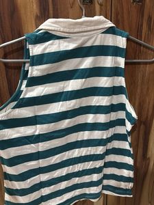 Striped Sleeveless Polo Top