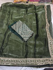 Elegant Green Embroidered Saree