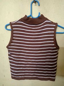 Brown And White Striped Tank Top