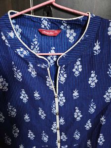 Blue Printed Kurti with White Trim