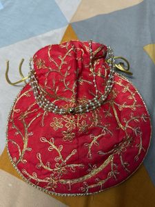 Red & Gold Embroidered Potli Bag