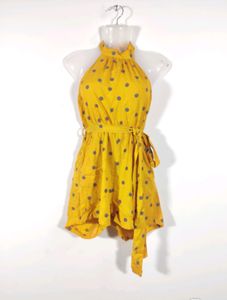 Mustard Yellow Printed Casual Jumpsuit (Women)