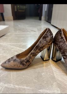 Velvet Rose Gold Block Madame Heels