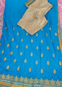 Elegant Blue Saree with stitched blouse