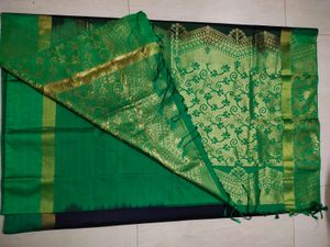 Elegant Navy Blue &amp; Green Saree