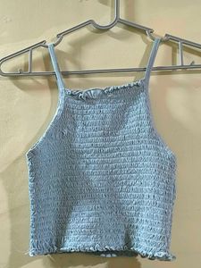 Blue Smocked Ruffle Tank Top