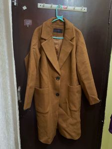 Wool Blend Brown Overcoat.