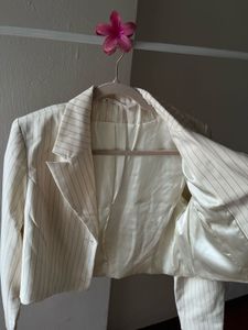Creamish White Pinstripe Crop Blazer