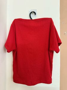Red V-Neck Ribbed Top