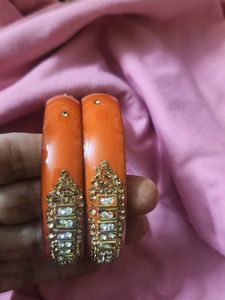 Orange &amp; Gold Bejeweled Bangle Set