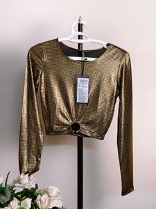 Metallic Long Sleeve Crop Top