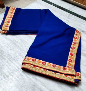 Navy Blue Saree With Designer Blouse