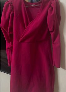 Hot Pink Ruched Sleeve Mini Dress