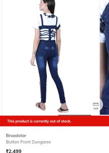Women Navy Blue Dungaree With Unique Back Design