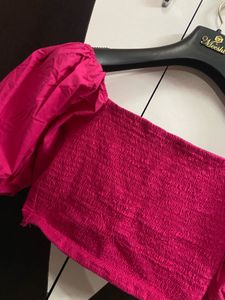 Hot pink puff sleeve top