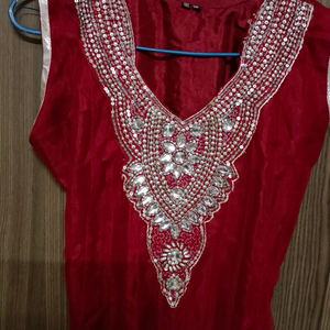 Maroon color Anarkali dress with pant and dupatta
