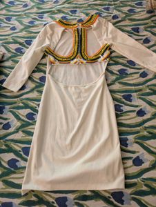 Vintage White Dress with Beaded Neck