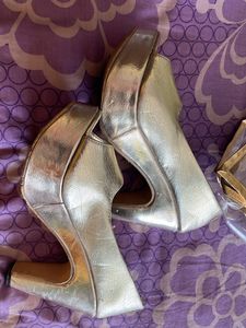 Gold Peep-Toe Heels
