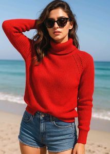 Shein Red Knit Turtleneck Sweater B