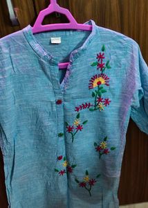 Floral Embroidered Blue  Kurta
