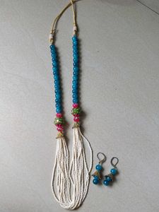 Teal Beaded Necklace & Earring Set