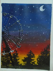 Ferris Wheel Night Painting