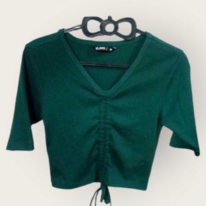 Zudio Green Ruched Crop Top