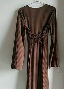 Brown Ribbed Maxi Dress