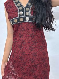 Maroon Floral Kurta