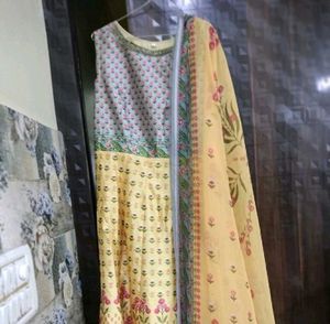 Yellow Flared Gown With Dupatta