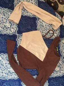 Brown Color Block Long Sleeve Top