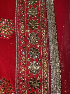 Red &amp; Gold Embellished Saree
