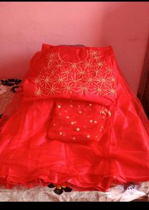 Red ♥️ Lahnga Choli Set Unstitched Blouse Lahenga