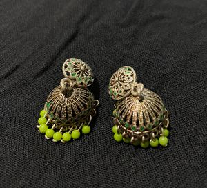 Green Oxidised Silver Jhumas