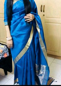 Blue & Gold Pure Silk Saree