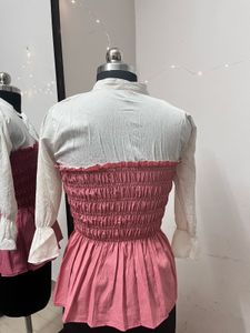 White Pink Smocked Top